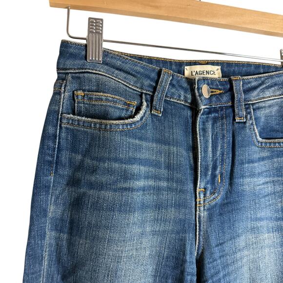 L’Agence Sada Slim Leg Cropped High Rise Raw Hem Denim Blue Jeans Size 24 - Picture 6 of 11